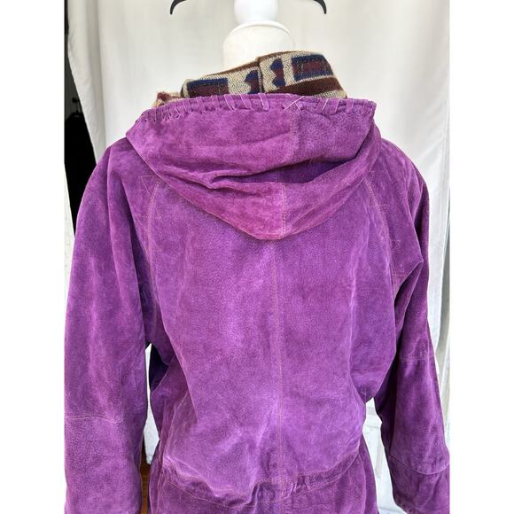 Authentic Winlit 1969 women’s M Purple Suede Jacket W/Hood Zipper Drawstring - Picture 3 of 16